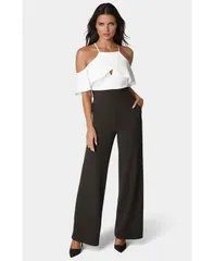 ベベ レディース トップス ジャンプスーツ Bebe Womens Cold Shoulder Palazzo Leg Jumpsuit Blackwhite alyssum ホワイト