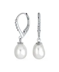 ブリング レディース アクセサリー ピアス・イヤリング Bling Jewelry Simple CZ Pearl Teardrop Danglearringsterling Silver Lever back Beige ベージュ