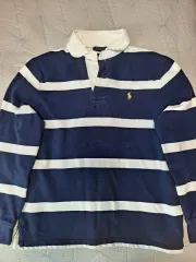 ポロ ラルフローレン ストライプ ラグビーシャツ ネイビー