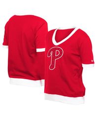 뉴엘라 여성 탑스 티셔츠 V 넥 New Era Womens Red Philadelphia Phillies Game Day Rhinestone VNeck TShirt