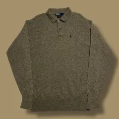 Polo Ralph Lauren 100% ラムウール チャコールブラウン カラーネック ニット