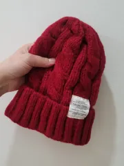 ワイン色 ケーブル編み ニット ビーニー