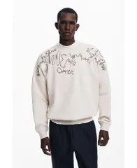 デジグアル メンズ アウター ニット・セーター スウェット シャツ 刺繍 Desigual Mens Embroidered sweatshirt Light beige ベージュのサムネイル