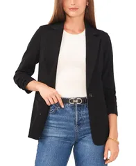 ヴィンスカムート レディース アウター ジャケット・ブルゾン ギャザー ブレザー Vince Camuto Womens RuchedSleeve Ponte Blazer Rich Black ブラック