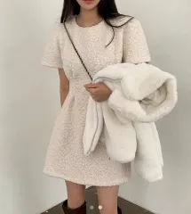 ツイード半袖ミニ ONE PIECE アイボリー(新品)