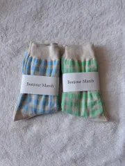 新品 :) ボンジュールマチ チェック パターン 麻 靴下 2個 セット