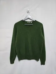 UNIQLO ユニクロ Vネック ニットTシャツ ウール 100% グリーン レディース 90 0213
