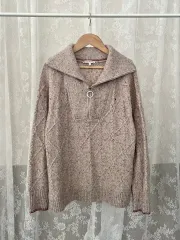 S) Tommy Hilfiger トミーヒルフィガー ぼかし ハーフジップアップ ケーブル ニット ベージュ