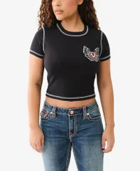 トゥルーレリジョン レディース トップス シャツ クルーネック Tシャツ コントラスト True Religion Womens SS Contrast Stitch Wing Baby Crewneのサムネイル