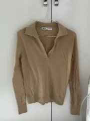 ZARA Vネック ニット 長袖Tシャツ ベージュ