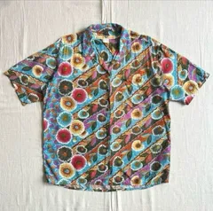 90s　vintage　ヴィンテージ古着　サイケデリック　マルカラー　フラワー　花柄　ボタニカル　総柄　開襟アロハシャツ　オープンカラー　レーヨン　M～L相当　一点物　Y2K　個性派　グランジ　multi flower psychedelic shirt