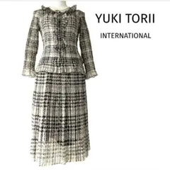 新品同様 高級ユキトリイ チェック柄 プリーツ 素敵な春夏セットアップ 9号