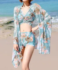 花柄水着セット タンキニ 水着3点セットパレオ付き ホルターネックタンキニ ボクサーパンツ 巻きスカート 体型カバー水着 セパレート 大人可愛いスイムウエア 日焼け防止 みずぎ 鮮やか水着リゾート 盛れる水着 ビキニ 韓国