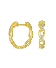 ブリング レディース アクセサリー ピアス・イヤリング Bling Jewelry Elegant Round Paper Clip Link Open Pave CZ Accent Chain Link Hoop Earrings Of Cubic Zirc