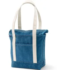 ランズエンド レディース バッグ Lands End Medium Solid Color 5 Pocket Zip Top Long Handle Canvas Tote Bag Denim bluのサムネイル