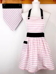 ピンクの可愛いハンドメイド子供エプロンと三角巾のセット