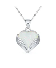 ブリング レディース アクセサリー ネックレス・チョーカー・ペンダントトップ レース Bling Jewelry Love Created Framed White Synthetic Opal Heart Shaped Angel Wing Necklace