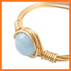 【新品】 [森の雑貨屋さん] 天然宝石 アメジスト インカローズ アクアマリン ペリドット ブルーゴールドストーン ワイヤーラップ ジュエリー レディース 指輪（内径 約18mm） フリーサイズ 手作り アクセサリー フランネルポーチ 石言葉カード付き ( 0