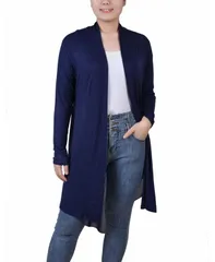 ニューヨークコレクション レディース アウター ニット・セーター シフォン カーディガン NY Collection Womens Long Sleeve Knit Cardigan with Chiffon Back Navy ネイビー