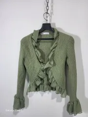 ザラ ZARA フリル ニット カーディガン グリーン