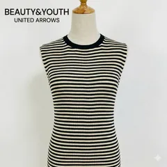 BEAUTY&YOUTH ビューティー＆ユース ボーダー ノースリーブ ニット 白 黒 麻混 春夏 フリーサイズ #K027-112