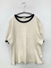ZARA ザラ Tシャツ/カットソー USA M ホワイト 無地 ライン柄 ミドル丈 半袖 クルーネック(丸首)
