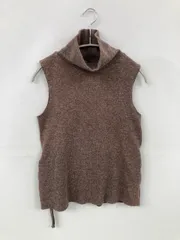 ZARA ザラ ニット/セーター USA S ブラウン コットン 無地 リボン ミドル丈 袖なし タートルネック/ハイネック
