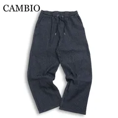 【美品】CAMBIO カンビオ 通年★ ジャガード 幾何学柄 ストレッチ ワイド イージー パンツ Sz.S メンズ 紺 ネイビーのサムネイル