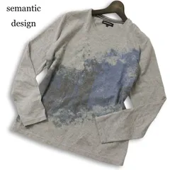 semantic design セマンティック デザイン 通年 プリント★ 長袖 Vネック カットソー ロンTシャツ Sz.L メンズ 灰 グレー