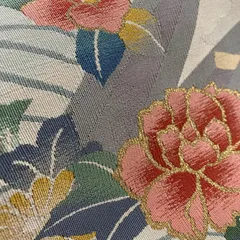 名古屋帯 高級綴れ 波に船 花柄の織り出し 八寸 正絹 着物 MA-5018