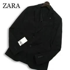 【新品 未使用】 ZARA ザラ マン 現行タグ★ 春夏 チェック アンコン テーラード ジャケット ブレザー Sz.46 メンズ 黒