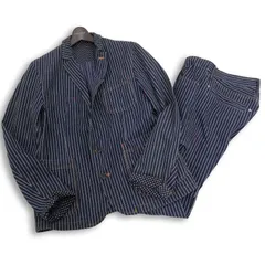 メンズブランド 通年 ストライプ デニム ワーク テーラード ジャケット & カーゴ パンツ セットアップ Sz.L位　メンズ