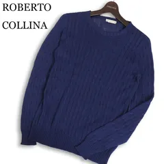 イタリア製★ ROBERTO COLLINA ロベルトコリーナ 通年★ ケーブル編み コットン サマー ニット セーター Sz.46 メンズ 紺のサムネイル