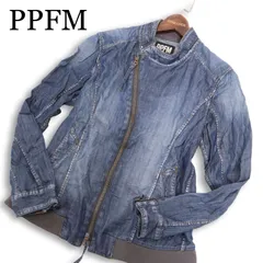 PPFM ペイトンプレイス 通年★ USED加工 ジップ シャンブレー デニム ライダース ジャケット Sz.S メンズのサムネイル