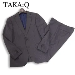 TAKA:Q タカキュー 春夏 背抜き★ ストライプ ビジネス スーツ セットアップ Sz.A5 メンズ グレー