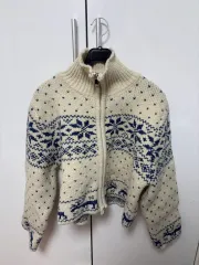 アイボリー ノルディック ニット ジップアップ