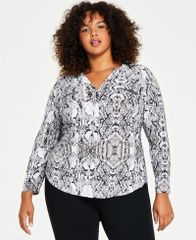 アイエヌシー インターナショナル コンセプト レディース トップス シャツ プラスサイズ INC International Concepts Plus Size ZipPocket Top Prin