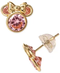 ディズニー レディース アクセサリー ピアス・イヤリング Disney Pink Cubic Zirconia Minnie Mouse Stud Earrings in 14k Yellow Gold イエロー