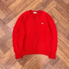 85 LACOSTE ラコステ 80s オールドスクール レッド Vネック ニット