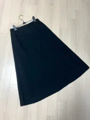 ISAE パターン バイカラー ウール100% フレア スカート ロング丈 Aライン ブラック 黒