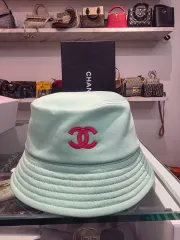 (M) シャネル CC ロゴ バケットハット ミント コットン