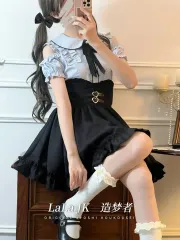 ララjk コールドショルダー 袖丈 選択 ハート バックル スカート セットアップ 量産型 地雷系