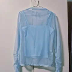 エイトセカンズ スカイブルー シースルー レイヤード ブラウス + ノースリーブ セット