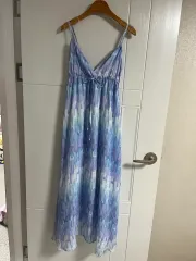 (日本 ヴィンテージ)ノースリーブ ONE PIECE キャミソール ビスチェ ブルー M