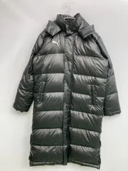 PUMA プーマ ダウンジャケット/コート M ブラック 無地 ワンポイント ロング丈 フードあり ジップアップ ボタン留め