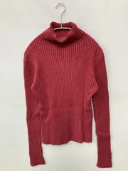 ニット/セーター レッド ニット 無地 ミドル丈 長袖 タートルネック/ハイネック