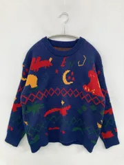 ニット/セーター ネイビー その他総柄 ミドル丈 長袖 クルーネック(丸首)