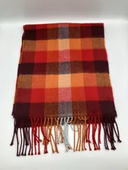 マフラー レッド チェック柄 フリンジ