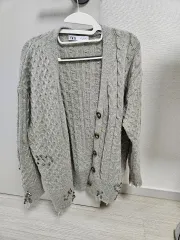 ザラ グレー ダメージ ニット カーディガン