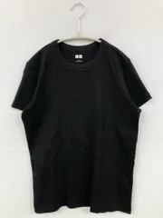 UNIQLO U ユニクロユー Tシャツ/カットソー L ブラック 無地 ミドル丈 半袖 クルーネック(丸首)